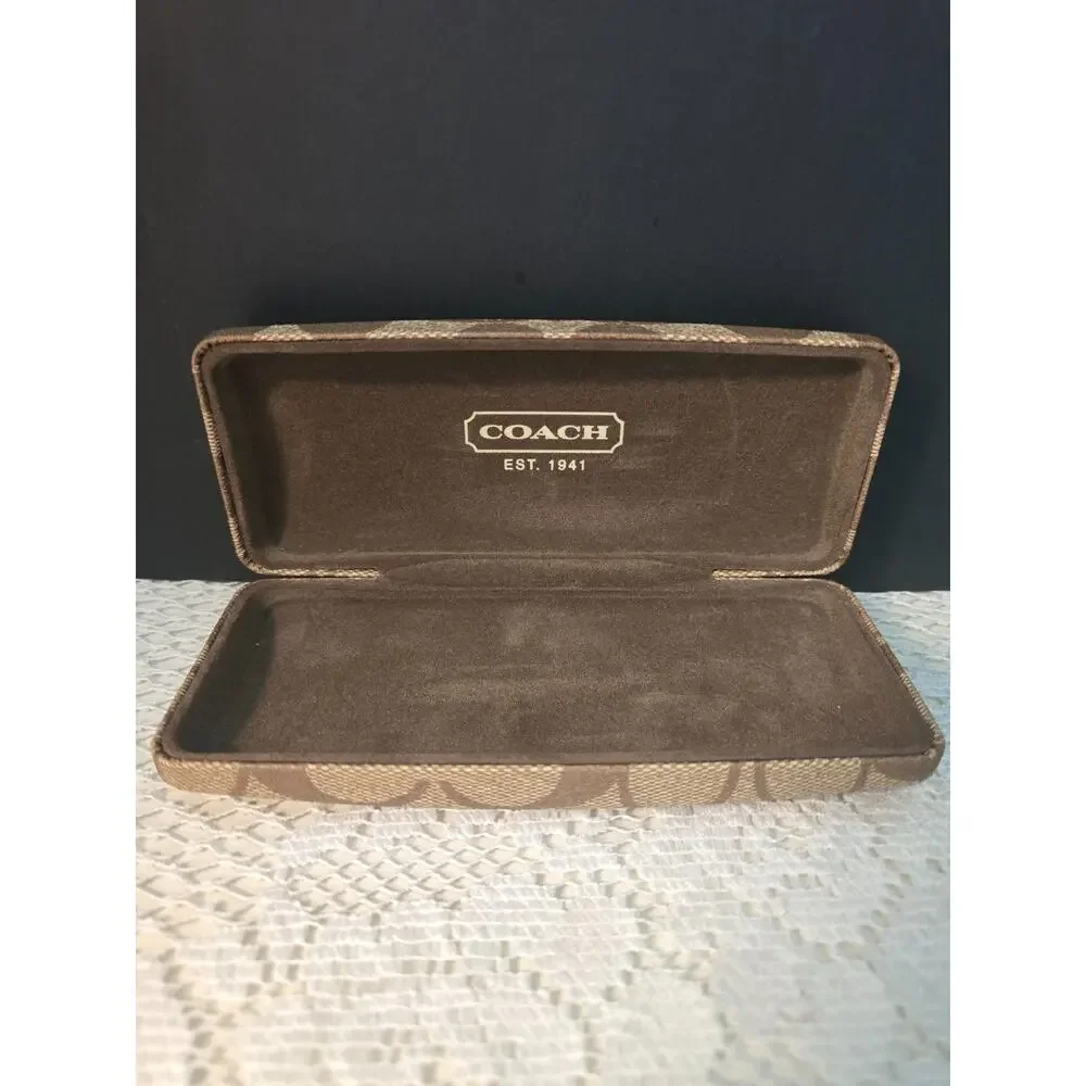 Coach Monogram Hard Glasses Case Brown Beige Clamshell Rectangle